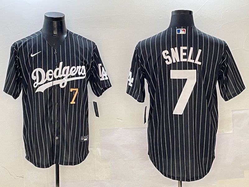 Men Los Angeles Dodgers #7 Snell Black Stripe Jointly Name 2025 Nike MLB Jersey style 10